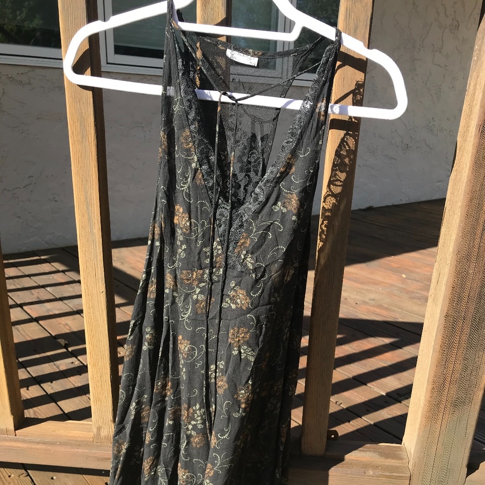Floral Black Free People Tie Front Dress